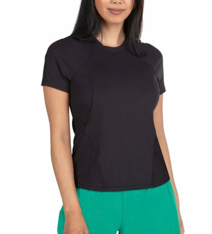 Spyder Active Women's UPF 50+ Ribbed Short Sleeve Tee Shirt (US, Alpha, Large, Regular, Regular, Black)
