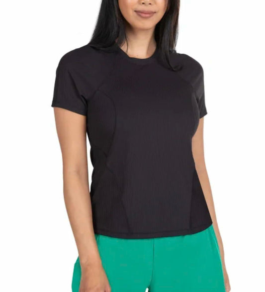 Spyder Active Women's UPF 50+ Ribbed Short Sleeve Tee Shirt (US, Alpha, Large, Regular, Regular, Black)