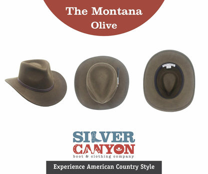 Montana Crushable Wool Felt Western Style Cowboy Hat by Silver Canyon, Olive