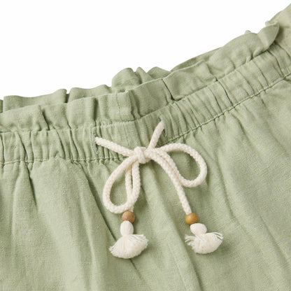 HANG TEN Women's Linen Blend Summer Shorts - Lightweight Casual Elastic Waist Shorts with Pockets - Relaxed Fit (Green, XXL)
