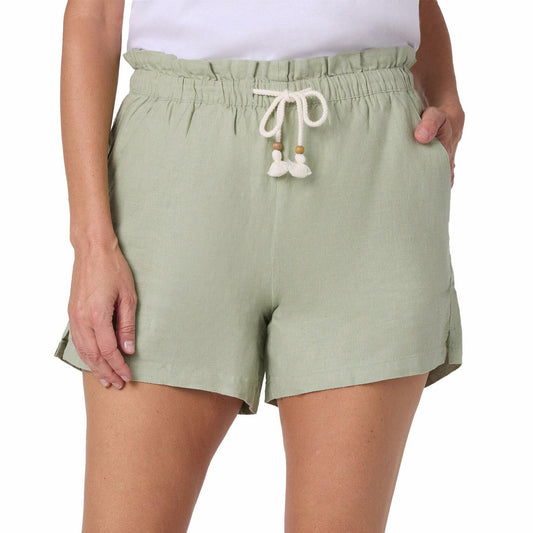 HANG TEN Women's Linen Blend Summer Shorts - Lightweight Casual Elastic Waist Shorts with Pockets - Relaxed Fit (Green, XXL)