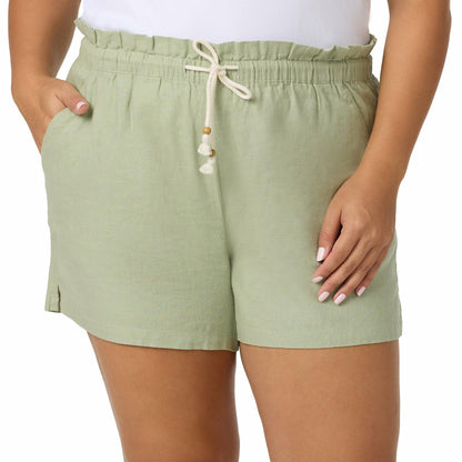 HANG TEN Women's Linen Blend Summer Shorts - Lightweight Casual Elastic Waist Shorts with Pockets - Relaxed Fit (Green, XXL)
