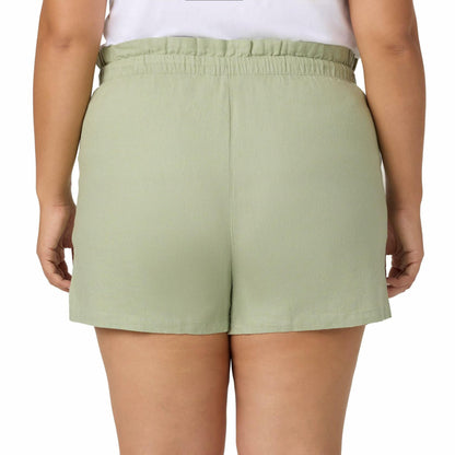 HANG TEN Women's Linen Blend Summer Shorts - Lightweight Casual Elastic Waist Shorts with Pockets - Relaxed Fit (Green, XXL)