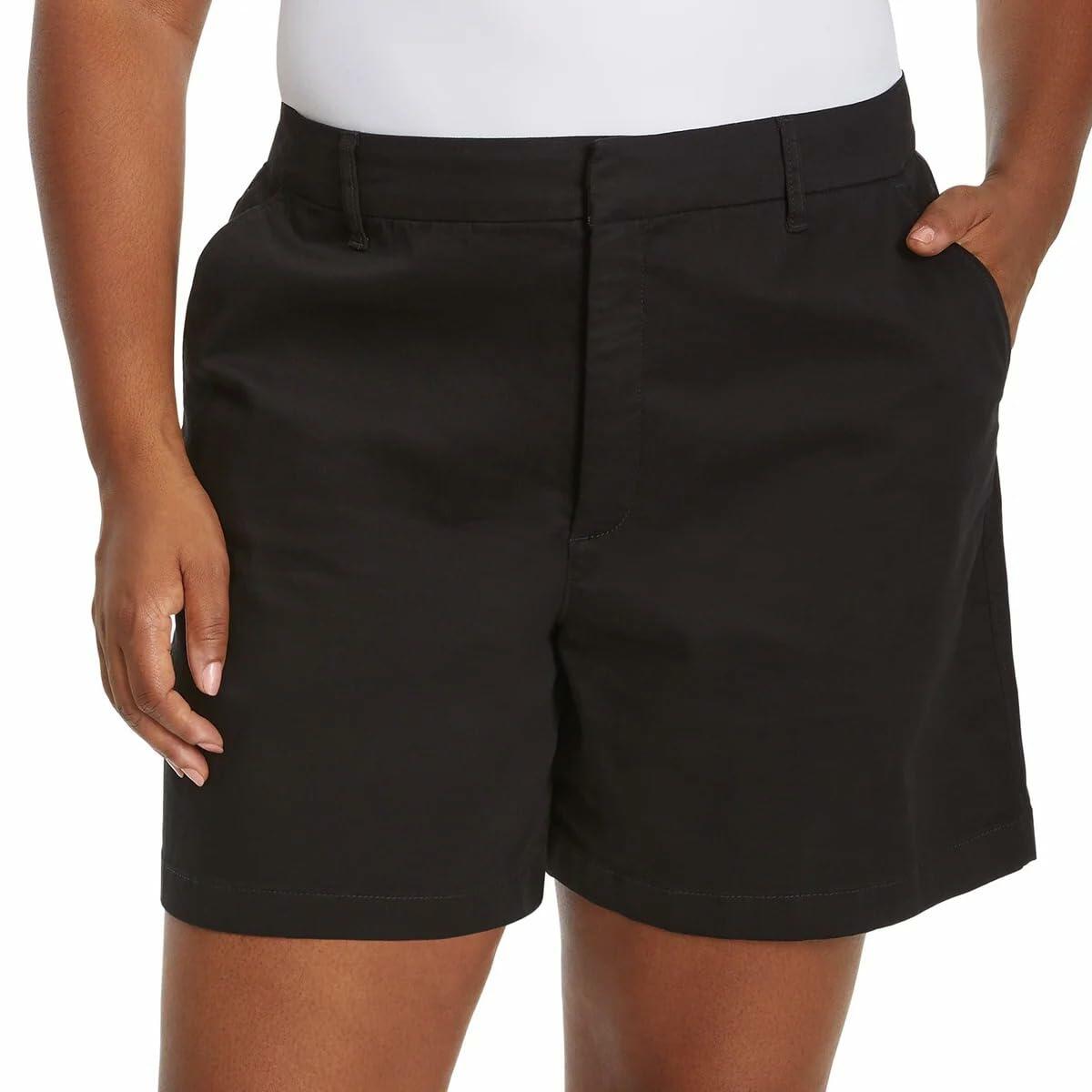 Gloria Vanderbilt Women High Rise Cotton Chino Shorts (Black, 10)