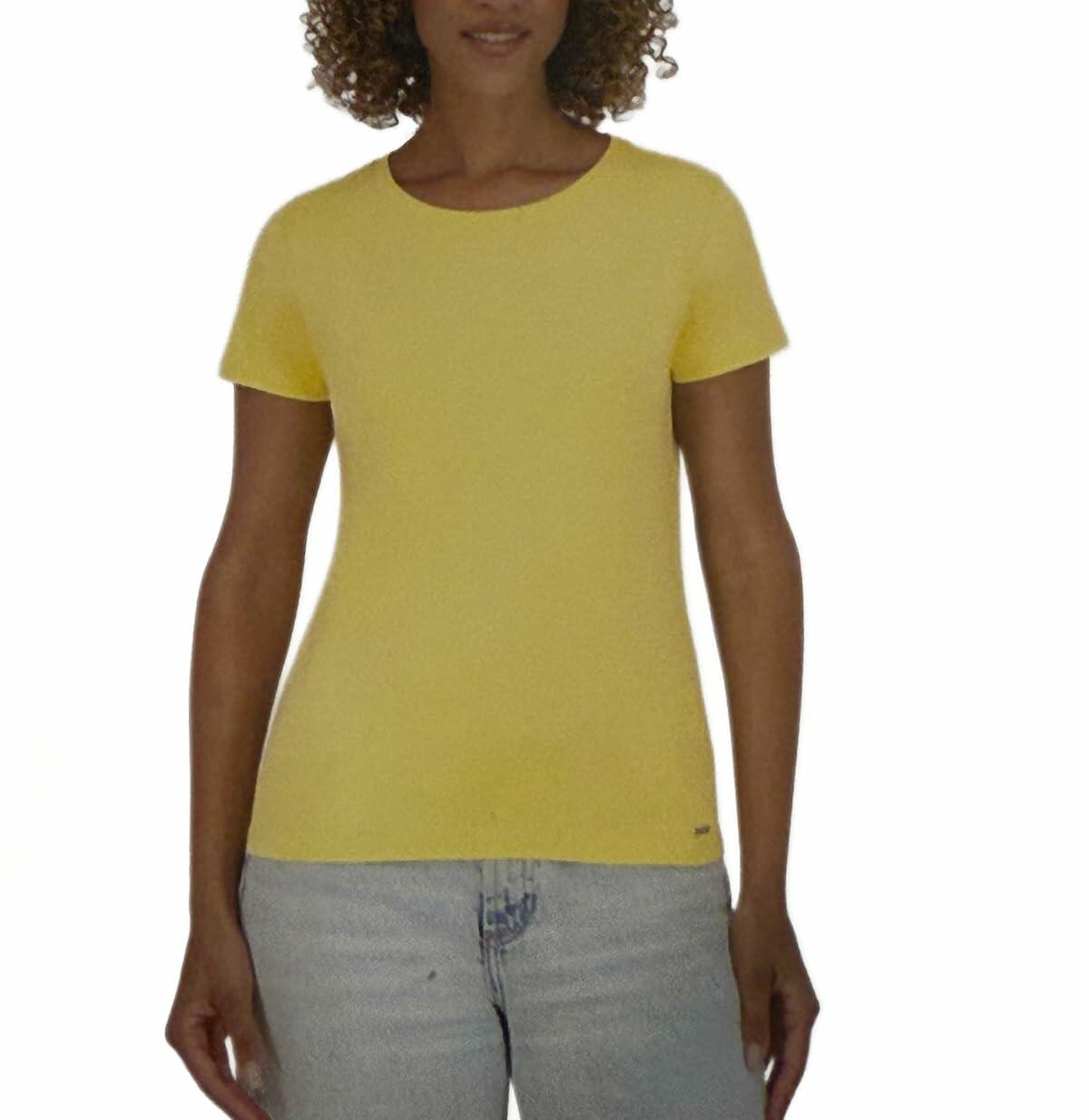 DKNY Women's Short Sleeve Crew Neck Organic Cotton Tee Shirt (US, Alpha, XX-Large, Regular, Regular, Yellow)