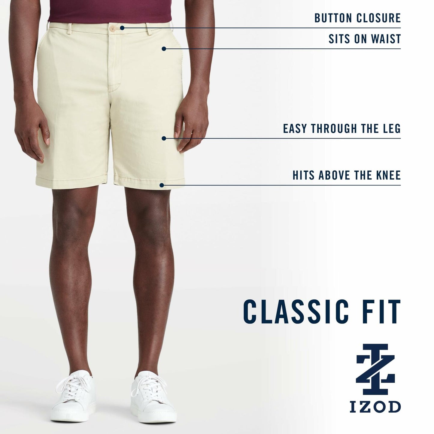 IZOD Men's Classic 9.5" Flat Front Chino Short, Saltwater Red PH162, 40 Regular