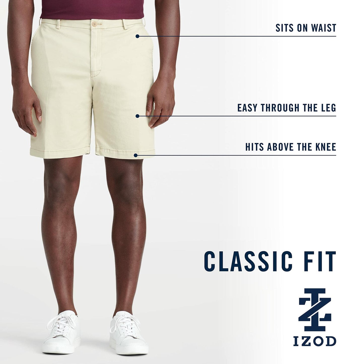 IZOD Men's Classic 9.5" Flat Front Chino Short, Saltwater Red PH162, 30 Regular