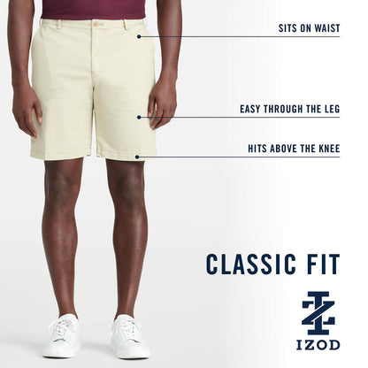 IZOD Men's Classic 9.5" Flat Front Chino Short, Saltwater Red PH162, 30 Regular