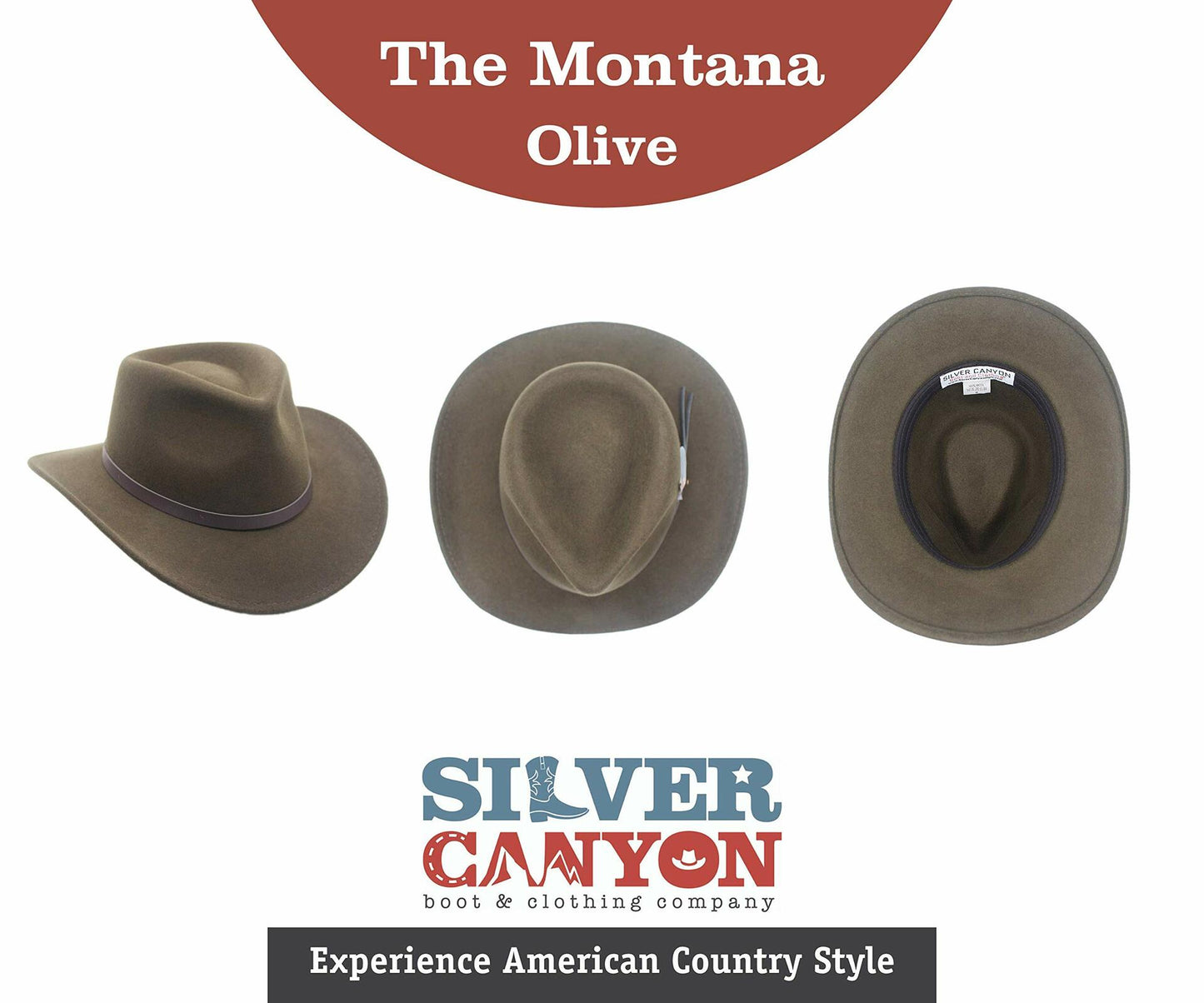 Montana Crushable Wool Felt Western Style Cowboy Hat by Silver Canyon, Olive