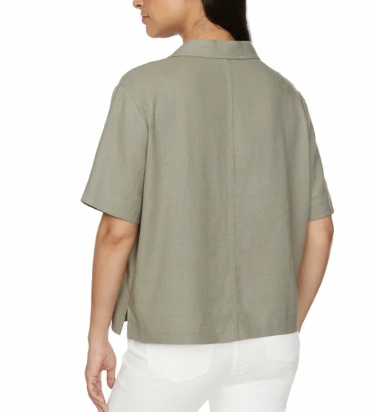 Buffalo David Bitton Women's Linen Blend Short Sleeve Utility Button Front Shirt (US, Alpha, X-Large, Regular, Regular, Light Olive (Green))