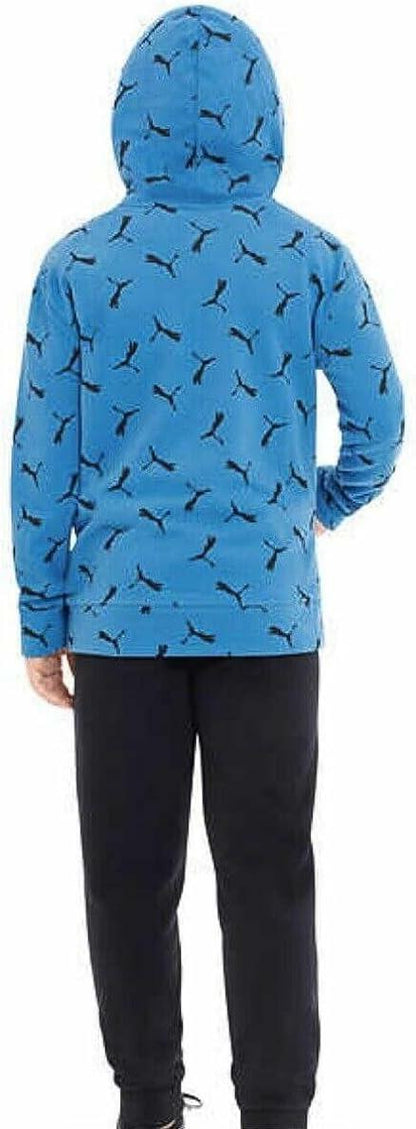 PUMA Boy's Youth French Terry Hoodie With Kangaroo Pocket (Large, Blue)