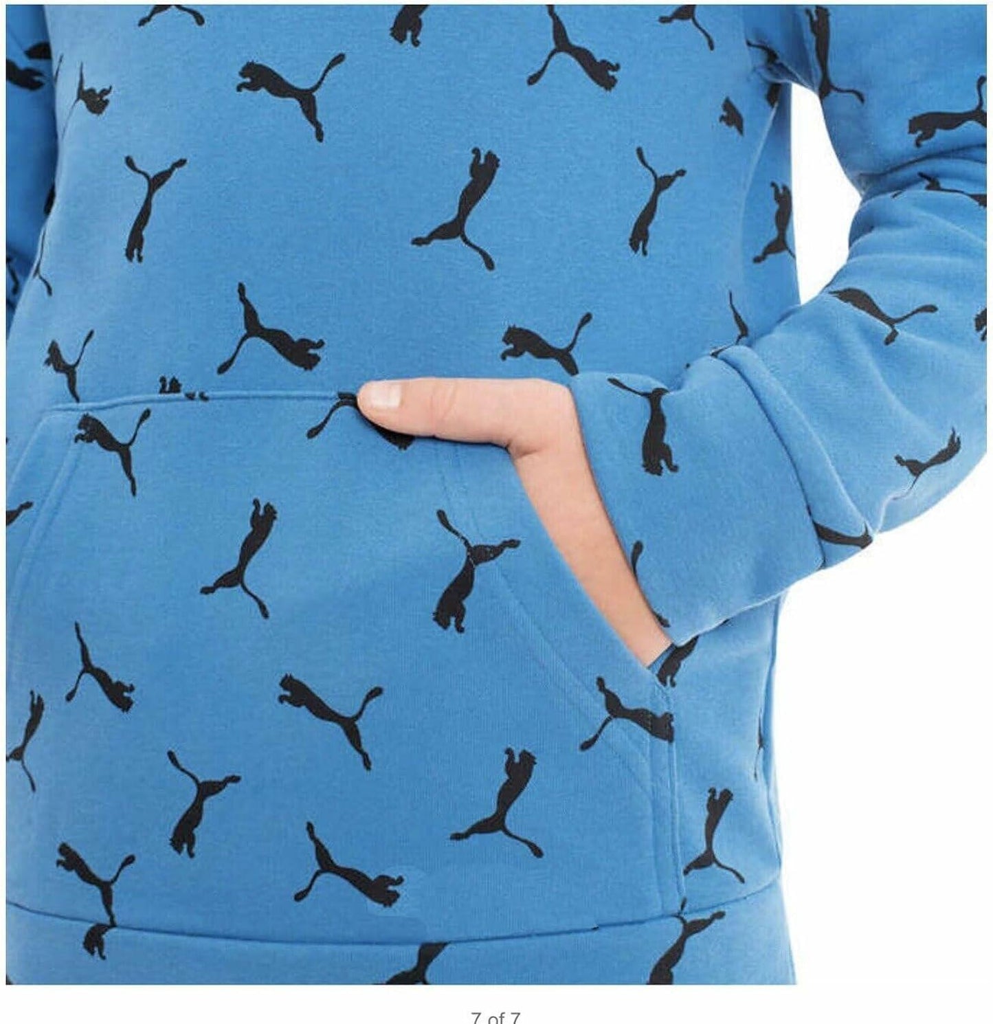 PUMA Boy's Youth French Terry Hoodie With Kangaroo Pocket (Large, Blue)