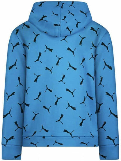 PUMA Boy's Youth French Terry Hoodie With Kangaroo Pocket (Large, Blue)