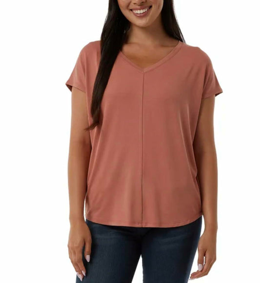32 Degrees Cool Women's Soft Luxe Short Sleeve V-Neck Top (US, Alpha, XX-Large, Regular, Regular, Cedarwood (Red))