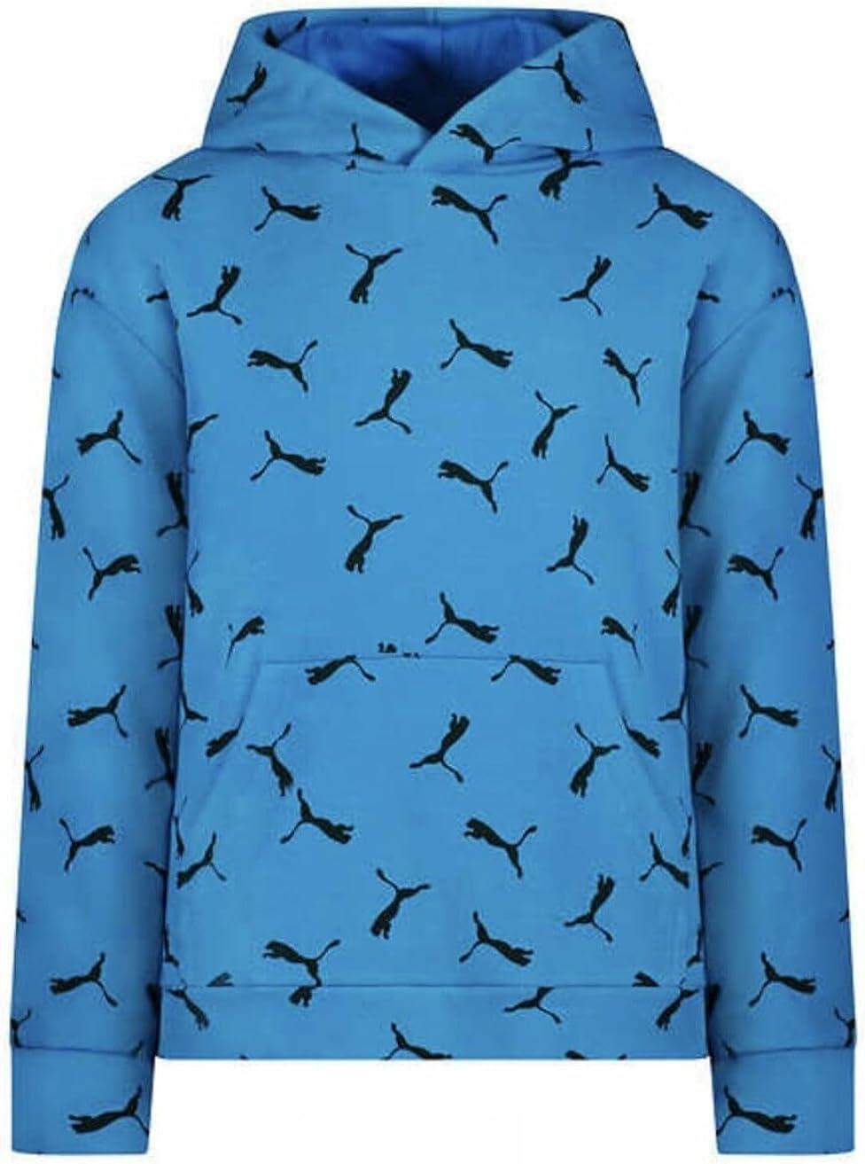 PUMA Boy's Youth French Terry Hoodie With Kangaroo Pocket (Large, Blue)