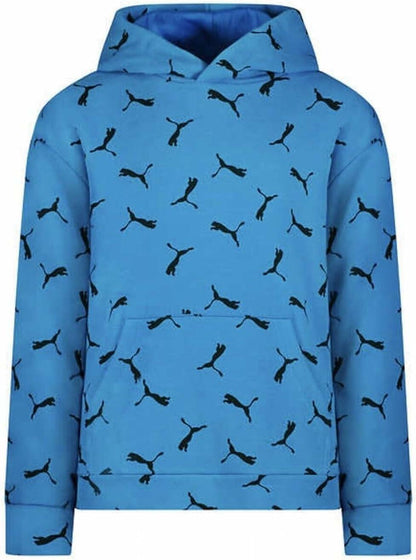 PUMA Boy's Youth French Terry Hoodie With Kangaroo Pocket (Large, Blue)