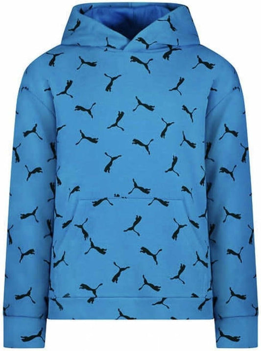 PUMA Boy's Youth French Terry Hoodie With Kangaroo Pocket (Large, Blue)