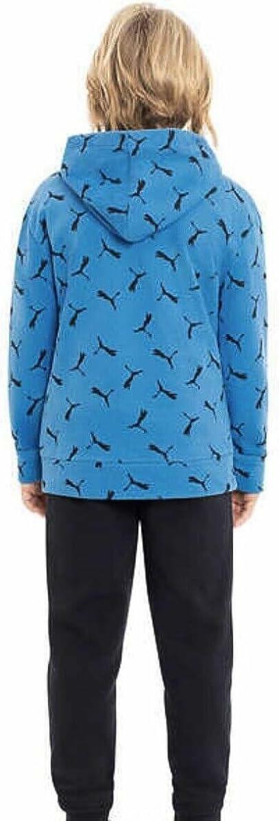 PUMA Boy's Youth French Terry Hoodie With Kangaroo Pocket (Large, Blue)