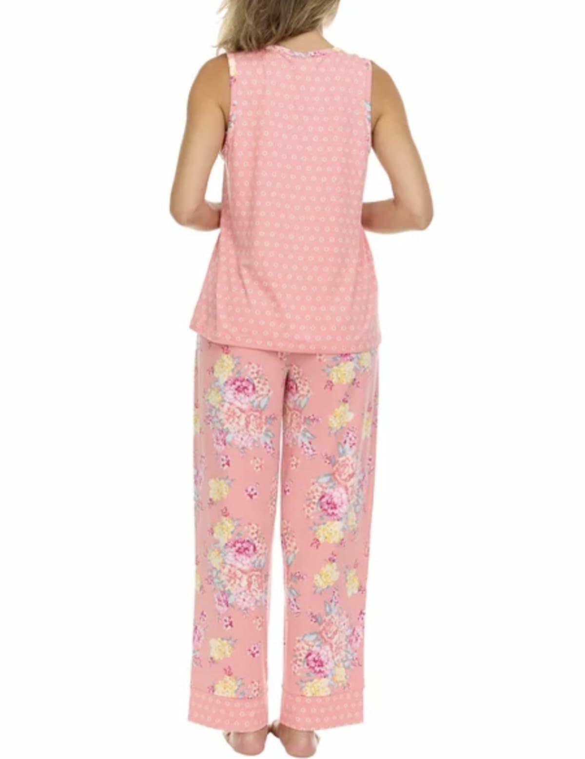 Flora Nikrooz FN Women's Super Soft 3 Piece Pajama Sleep Set, Robe, Tank, and Pant (US, Alpha, XX-Large, Regular, Regular, Pink Floral)