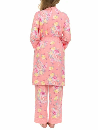 Flora Nikrooz FN Women's Super Soft 3 Piece Pajama Sleep Set, Robe, Tank, and Pant (US, Alpha, XX-Large, Regular, Regular, Pink Floral)
