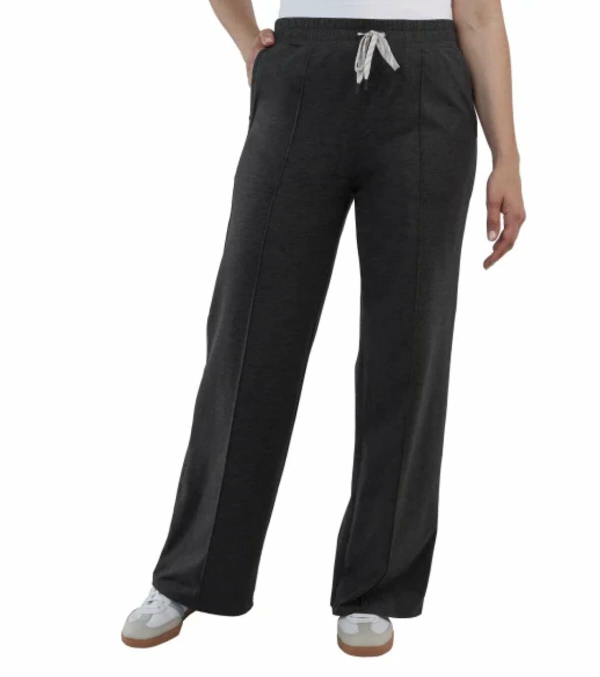Kirkland Signature Women's Moisture Wicking Lightweight Pintuck Pant (US, Alpha, Small, Regular, Regular, Black Noir Heather (Black))