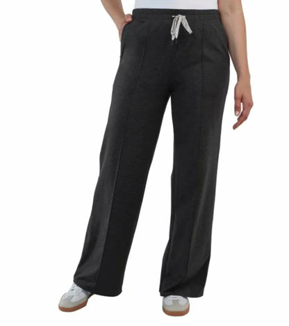 Kirkland Signature Women's Moisture Wicking Lightweight Pintuck Pant (US, Alpha, Large, Regular, Regular, Black Noir Heather (Black))