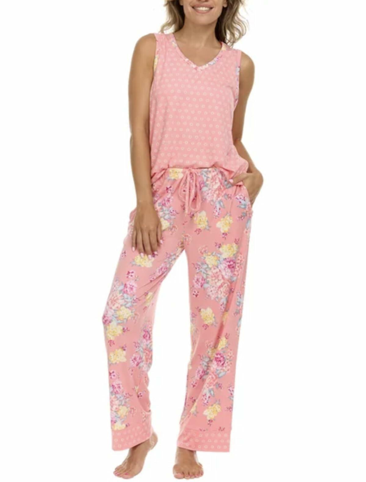 Flora Nikrooz FN Women's Super Soft 3 Piece Pajama Sleep Set, Robe, Tank, and Pant (US, Alpha, XX-Large, Regular, Regular, Pink Floral)