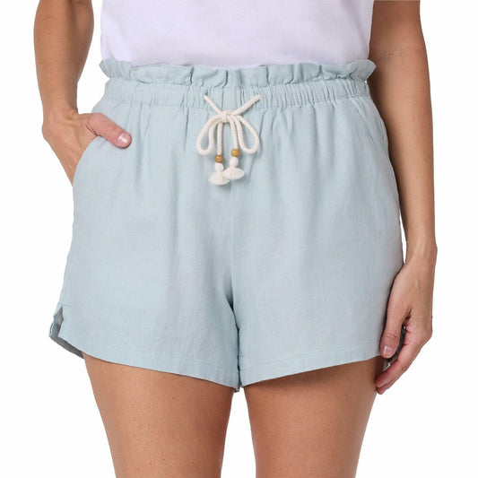 HANG TEN Women's Linen Blend Summer Shorts - Lightweight Casual Elastic Waist Shorts with Pockets - Relaxed Fit (Blue, XXL)