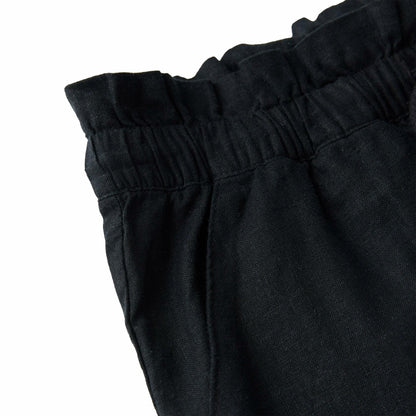 HANG TEN Women's Linen Blend Summer Shorts - Lightweight Casual Elastic Waist Shorts with Pockets - Relaxed Fit (Black, XXL)