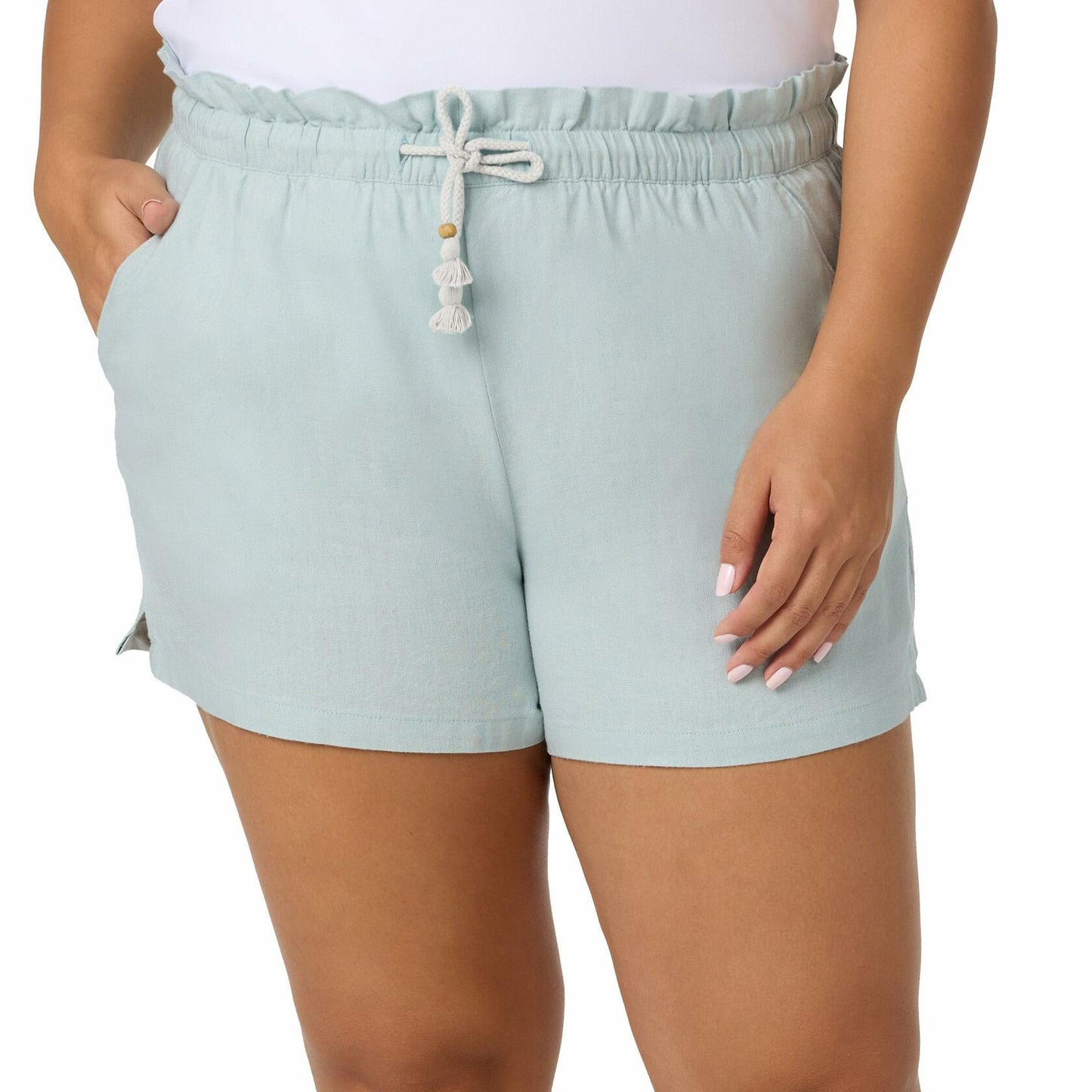 HANG TEN Women's Linen Blend Summer Shorts - Lightweight Casual Elastic Waist Shorts with Pockets - Relaxed Fit (Blue, XXL)