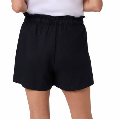 HANG TEN Women's Linen Blend Summer Shorts - Lightweight Casual Elastic Waist Shorts with Pockets - Relaxed Fit (Black, XXL)