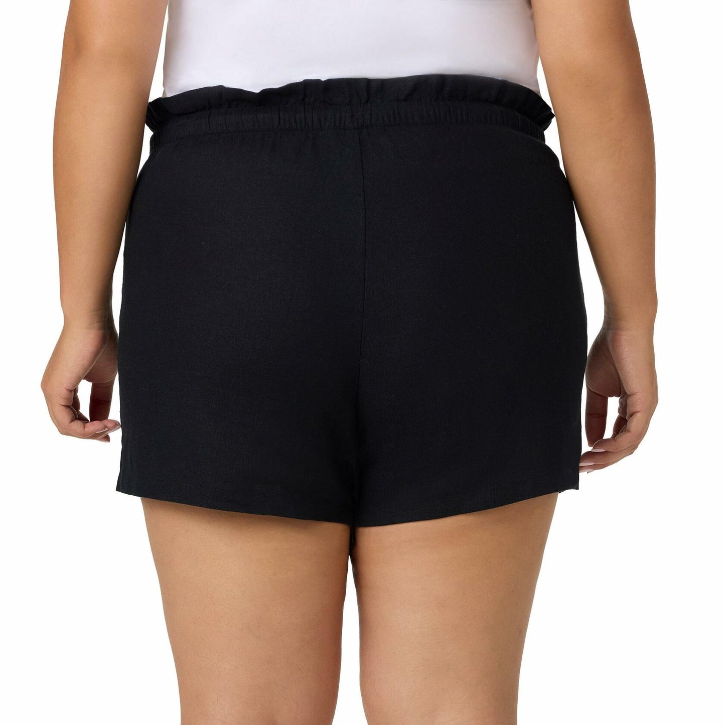 HANG TEN Women's Linen Blend Summer Shorts - Lightweight Casual Elastic Waist Shorts with Pockets - Relaxed Fit (Black, XXL)