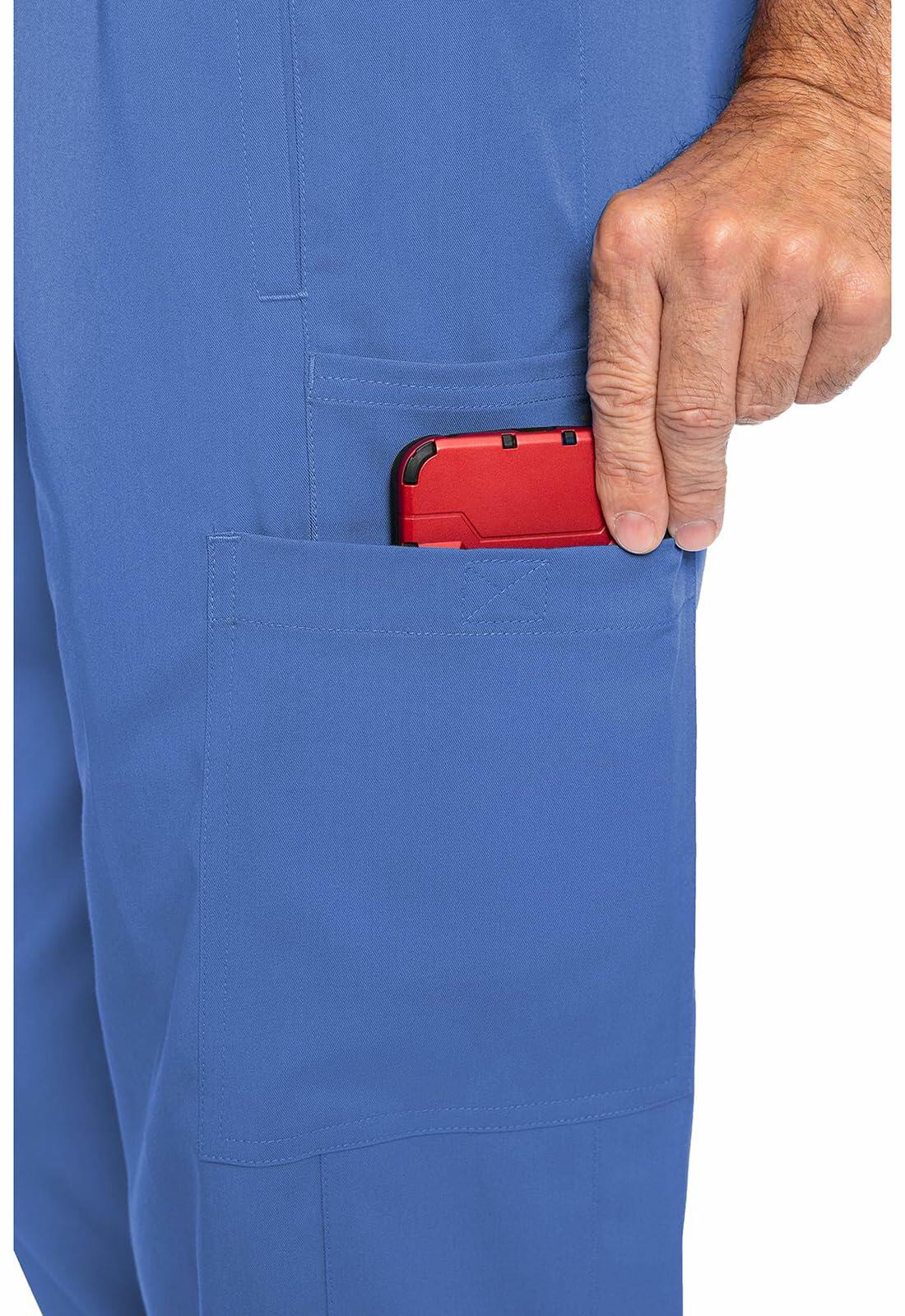 Med Couture Men's Straight Leg Scrub Pant with Zip Fly Front, 6 Pockets, and Elastic Waistband - MC7779S, M Short, Ceil