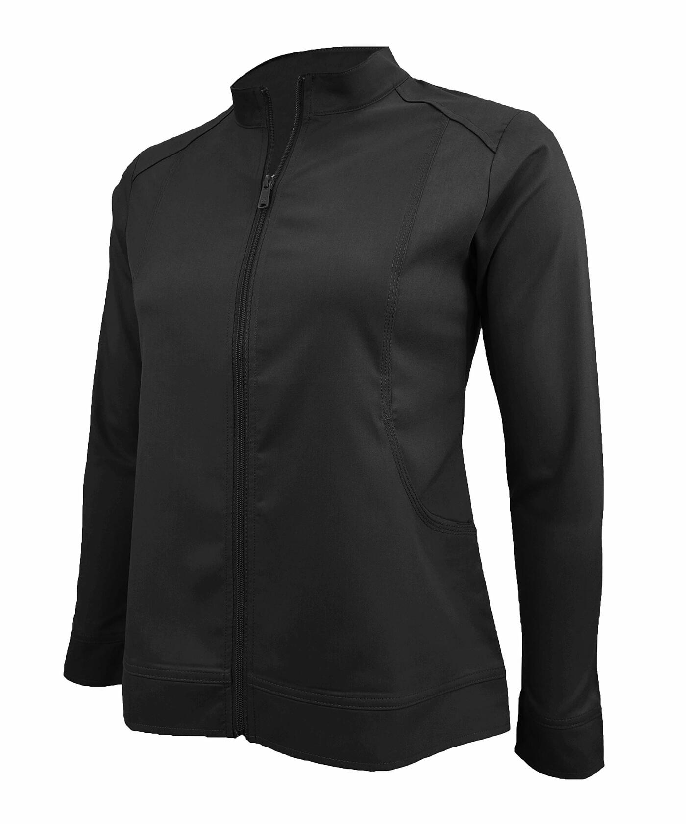 Natural Uniforms Women's Ultra Soft Stretch Zip Up Scrub Jacket (Black, Medium)