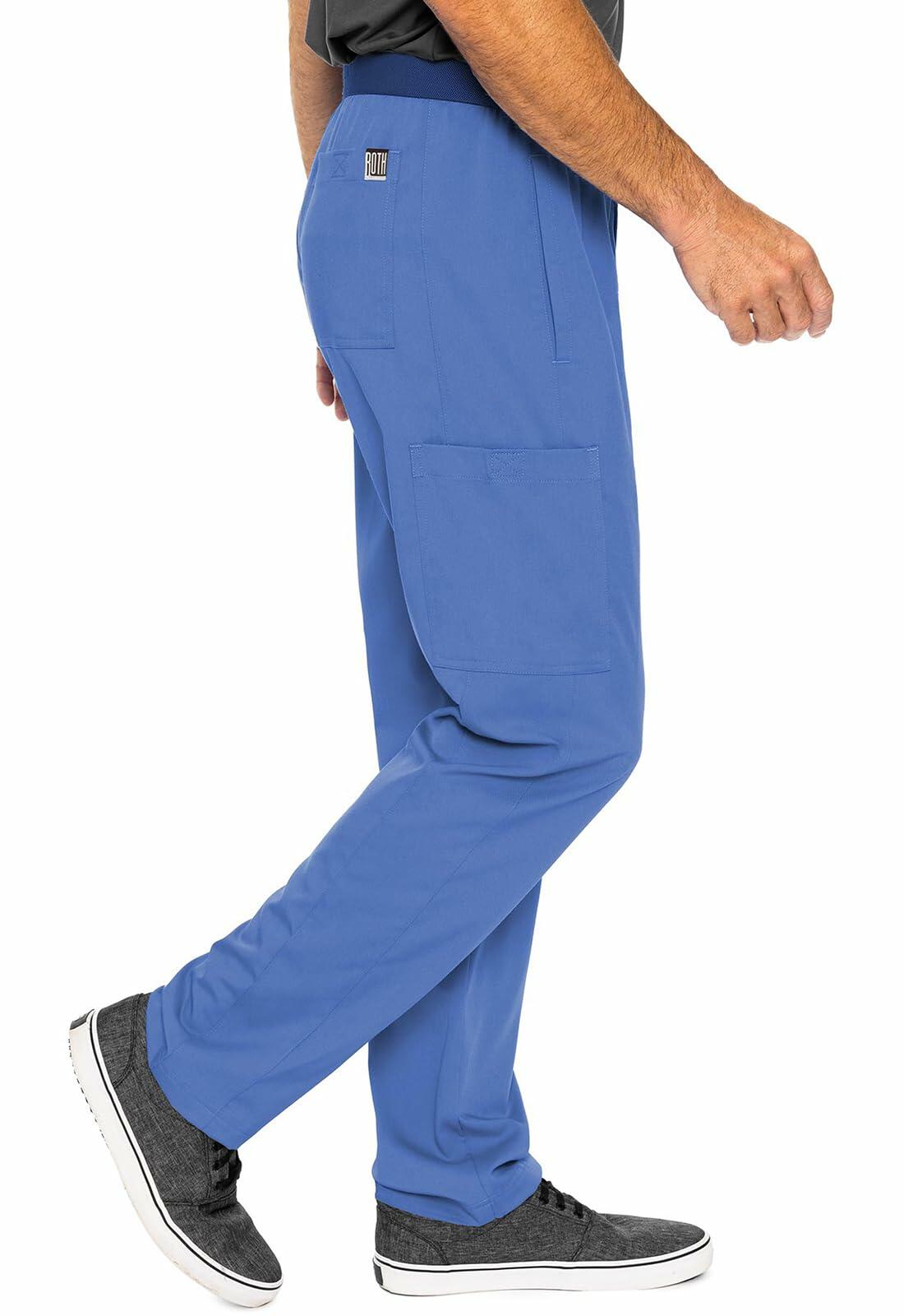 Med Couture Men's Straight Leg Scrub Pant with Zip Fly Front, 6 Pockets, and Elastic Waistband - MC7779S, M Short, Ceil