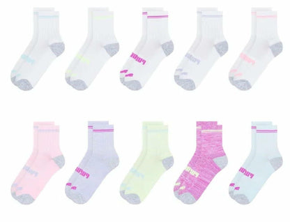 PUMA Girls Low Crew Socks, 10 pairs, Kids Size 9-3.5