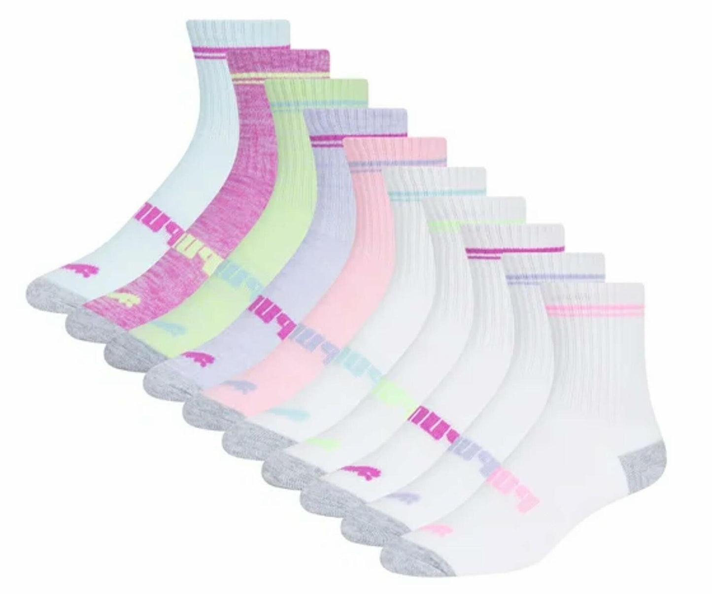 PUMA Girls Low Crew Socks, 10 pairs, Kids Size 9-3.5