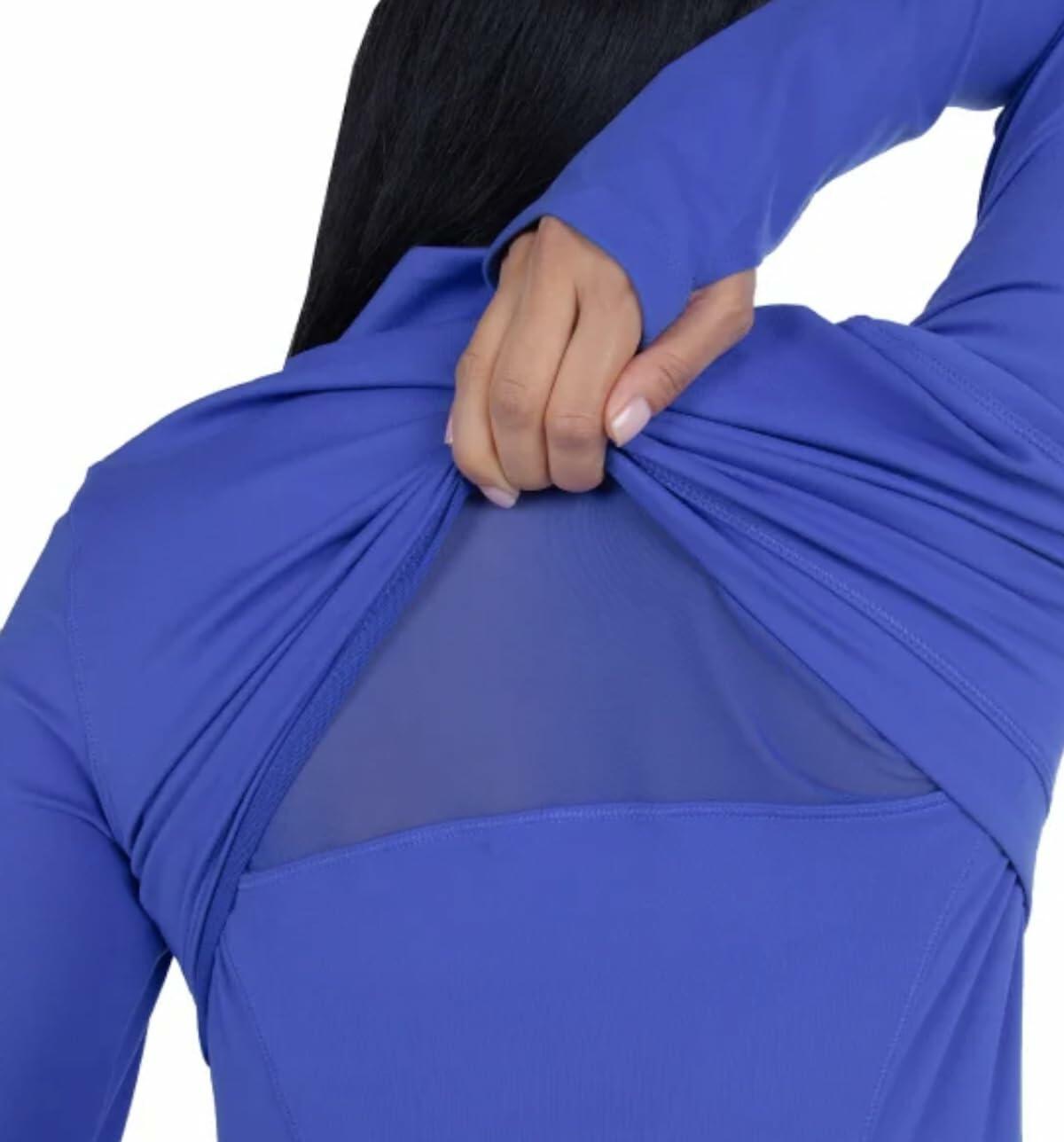 Spyder Women's Stretch Long Sleeve Zip Up Yoga Jacket with Thumb Holes (US, Alpha, XX-Large, Regular, Regular, Blue)
