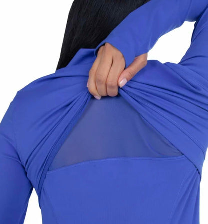 Spyder Women's Stretch Long Sleeve Zip Up Yoga Jacket with Thumb Holes (US, Alpha, XX-Large, Regular, Regular, Blue)