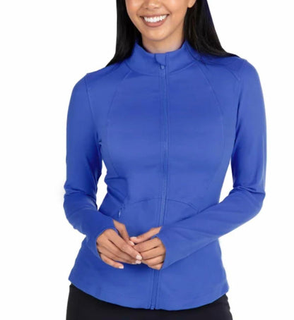 Spyder Women's Stretch Long Sleeve Zip Up Yoga Jacket with Thumb Holes (US, Alpha, XX-Large, Regular, Regular, Blue)