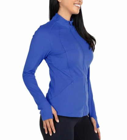 Spyder Women's Stretch Long Sleeve Zip Up Yoga Jacket with Thumb Holes (US, Alpha, XX-Large, Regular, Regular, Blue)