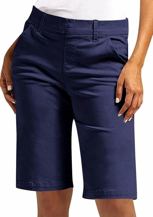 Matty M Women’s Bermuda Shorts - Stretch Casual Knee Length Shorts with Pockets for Summer (US, Alpha, Small, Regular, Regular, Navy)