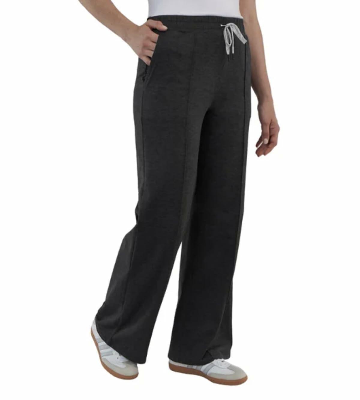 Kirkland Signature Women's Moisture Wicking Lightweight Pintuck Pant (US, Alpha, Medium, Regular, Regular, Black Noir Heather (Black))
