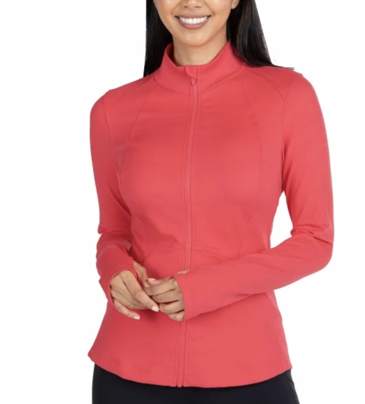 Spyder Women's Stretch Long Sleeve Zip Up Yoga Jacket with Thumb Holes (US, Alpha, XX-Large, Regular, Regular, Pink)