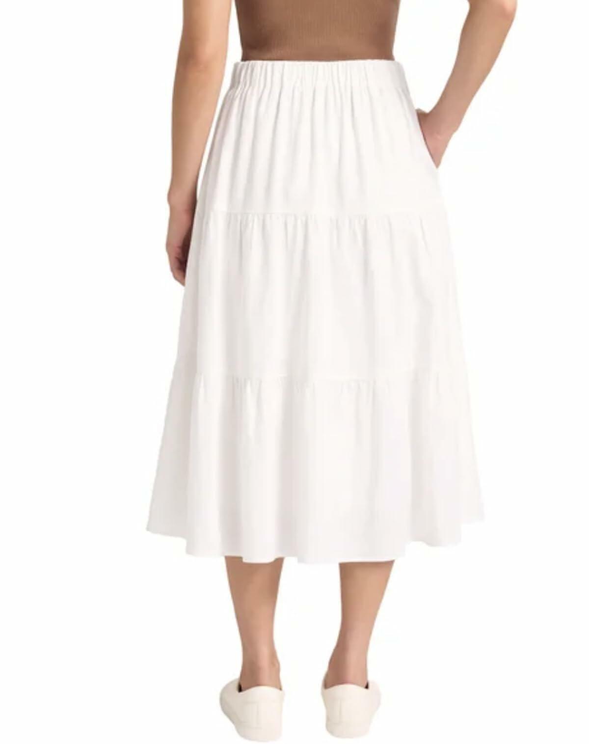 Matty M Women's Linen Blend Midi Skirt with Pockets (US, Alpha, X-Large, Regular, Regular, White)
