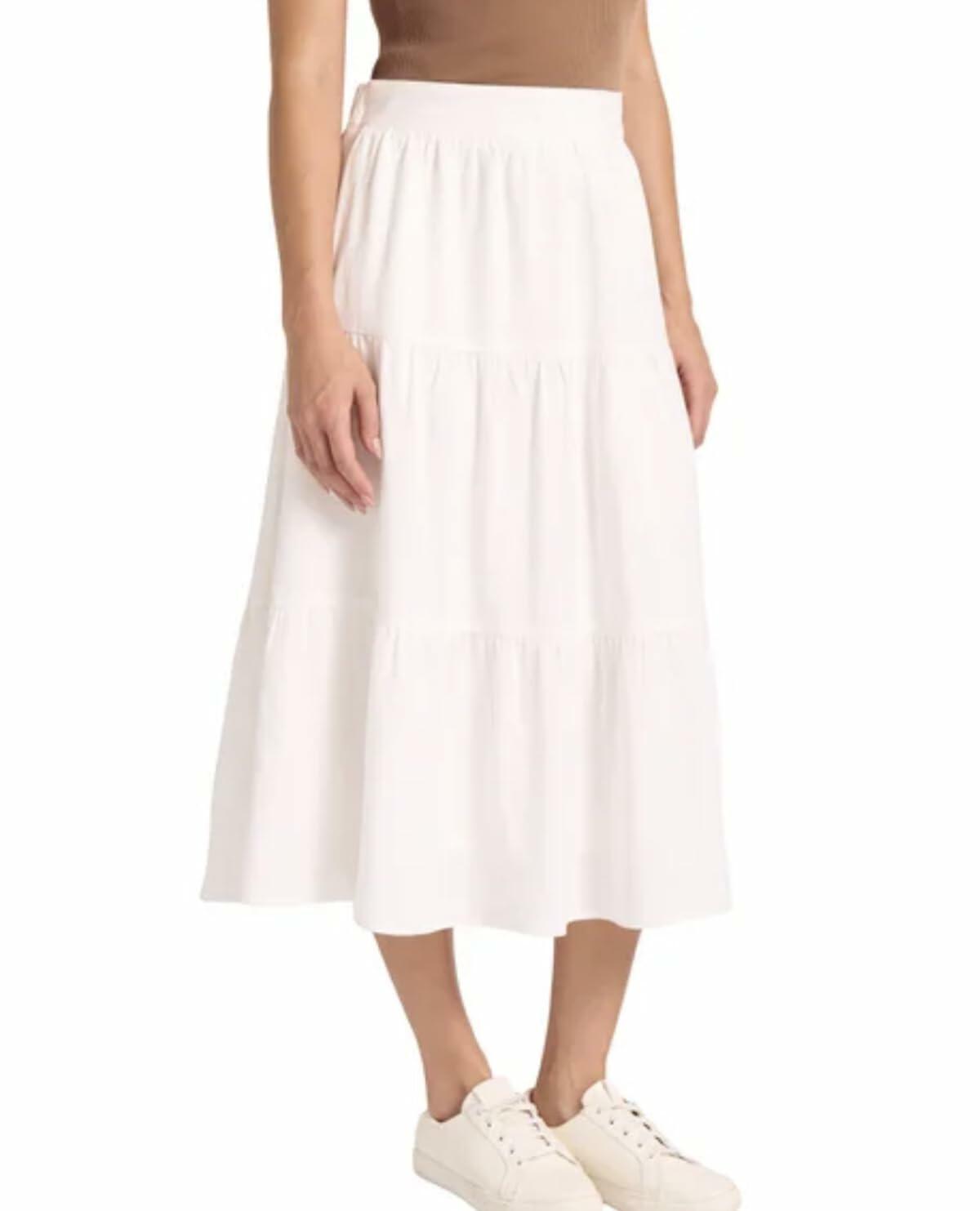 Matty M Women's Linen Blend Midi Skirt with Pockets (US, Alpha, X-Large, Regular, Regular, White)