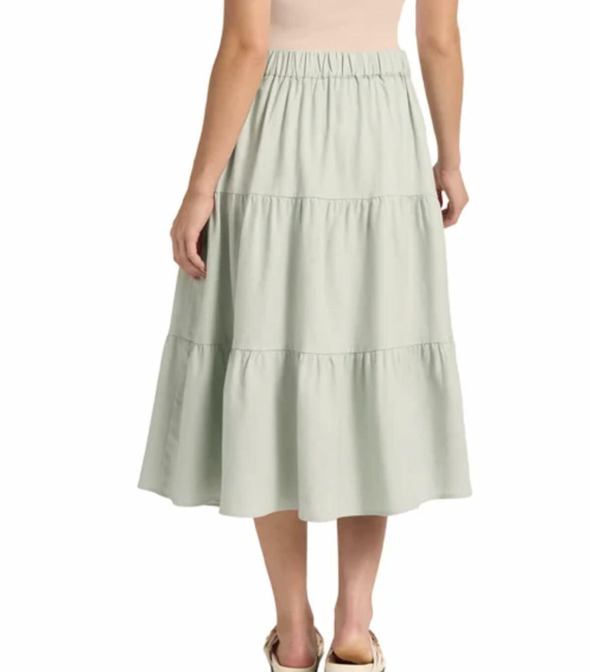 Matty M Women's Linen Blend Midi Skirt with Pockets (US, Alpha, Medium, Regular, Regular, Light Green)