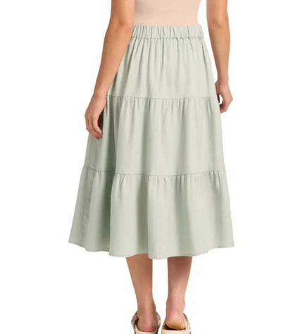 Matty M Women's Linen Blend Midi Skirt with Pockets (US, Alpha, Medium, Regular, Regular, Light Green)
