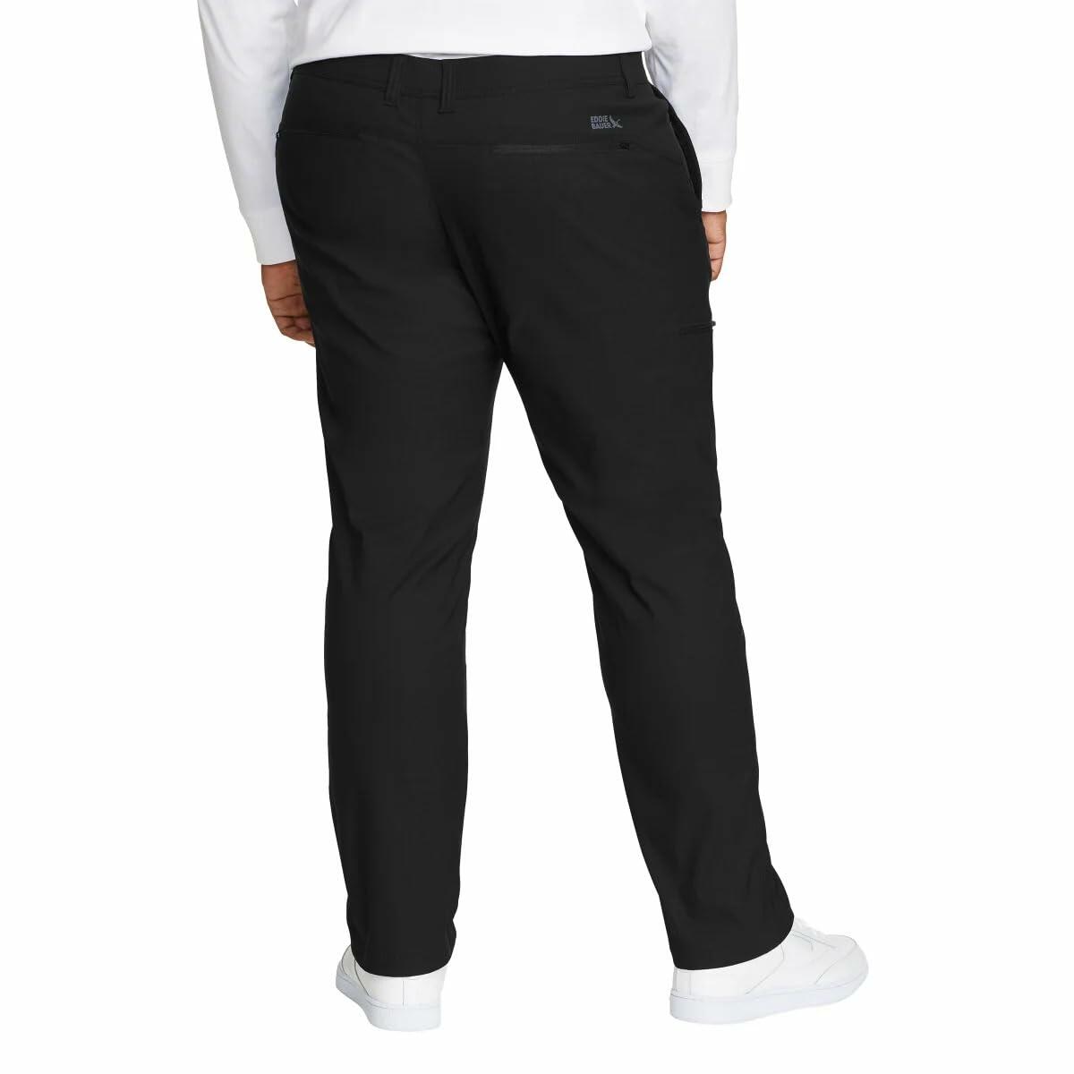 Eddie Bauer Men�s Fleece Lined Pants � Water Resistant, Lightweight Stretch Fabric, Zipper Pockets (Black, 36Wx30L)
