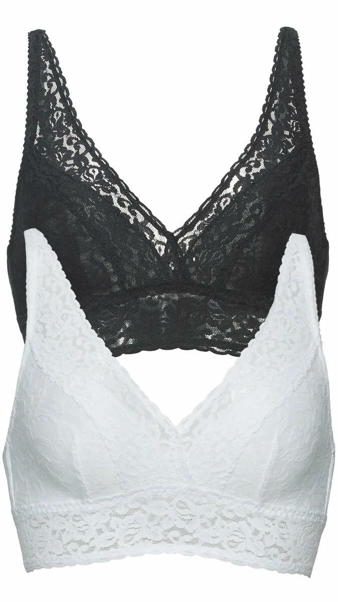 Felina Womens 2 Pack Lightweight Signature Stretch Lace Bralette (US, Alpha, Small, Regular, Regular, Black/White)